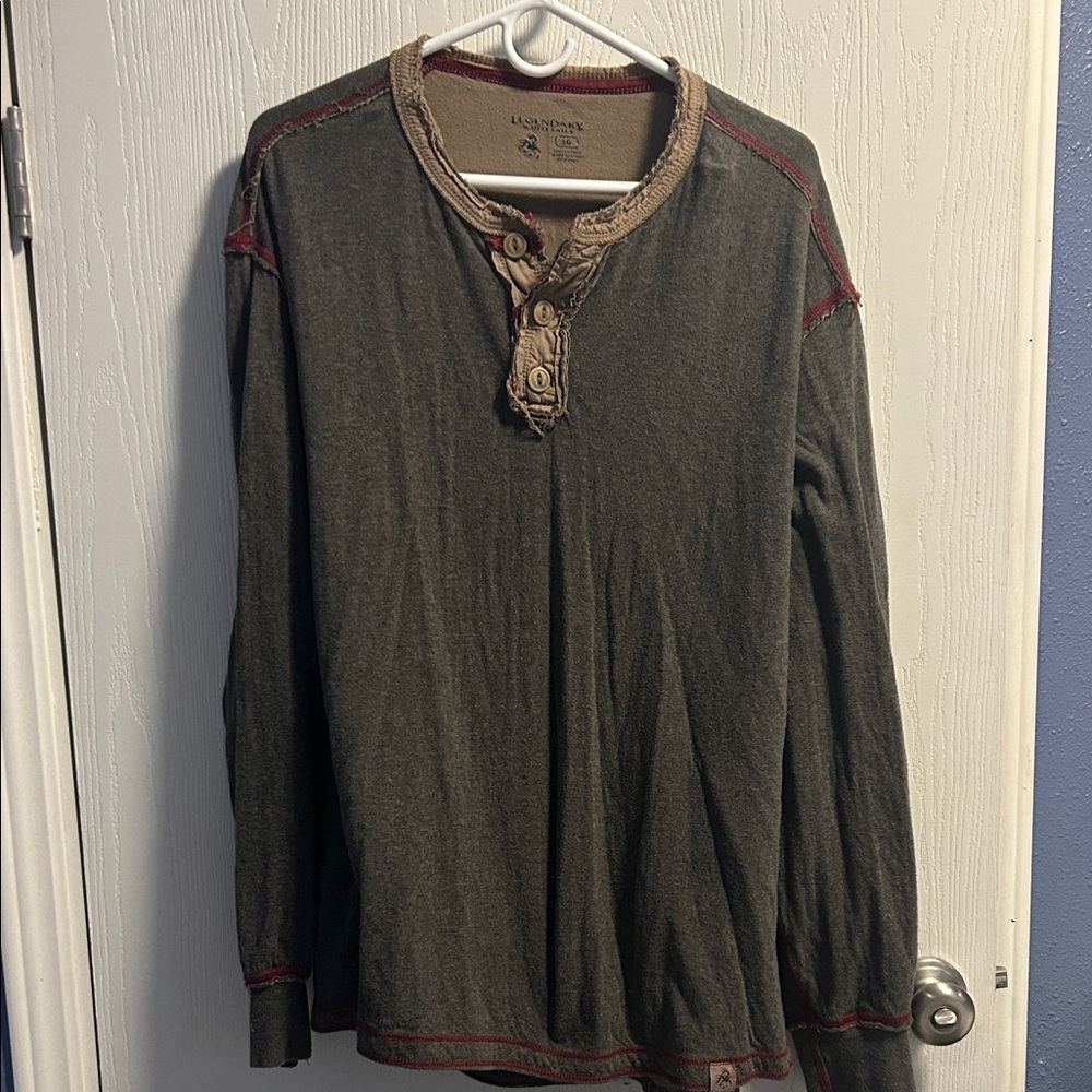 Legendary Whitetails Gray Henley with Red Stitching